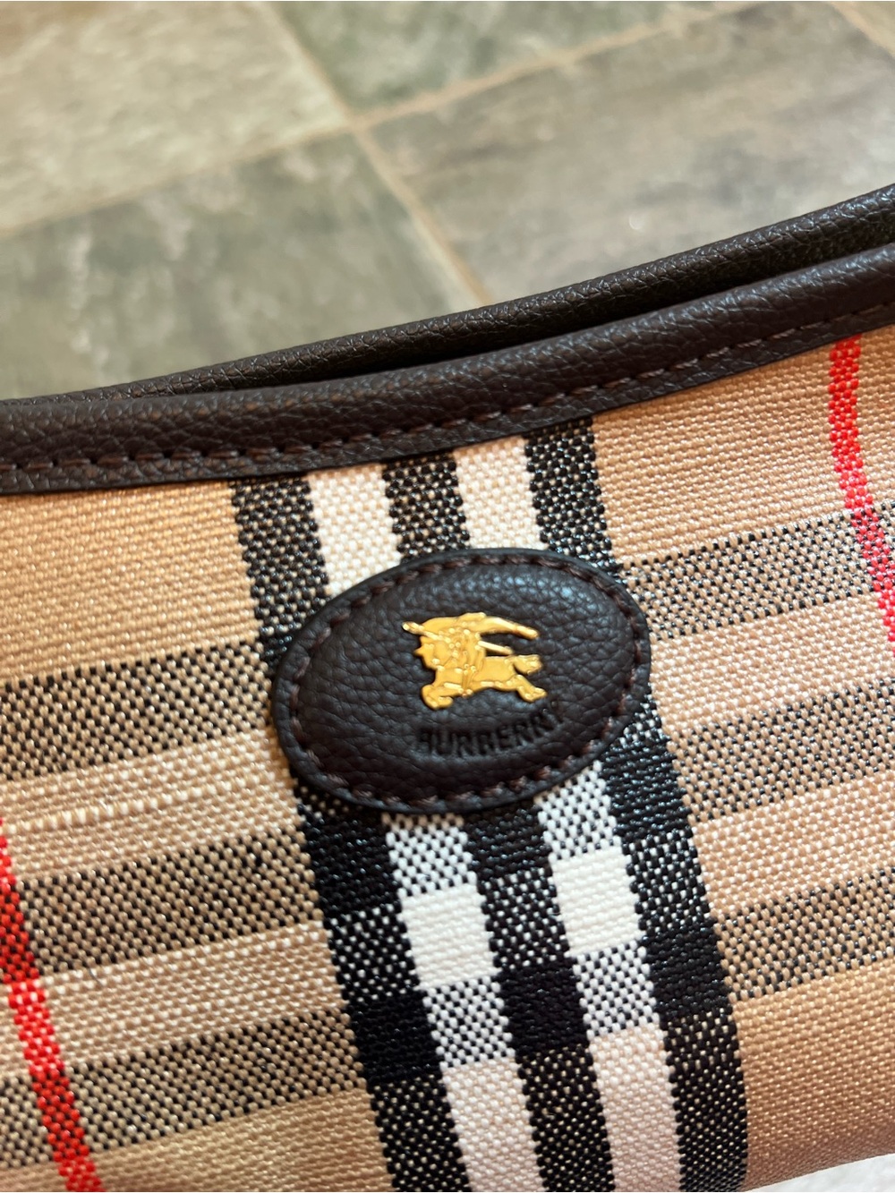 Small Burberry Highlands Bag in Tan, Black & Red Accents - Picture 10 of 14